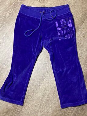 PINK Victoria’s Secret Dark Purple Velvet Velour Capris – Y2K Lounge Pants, Size